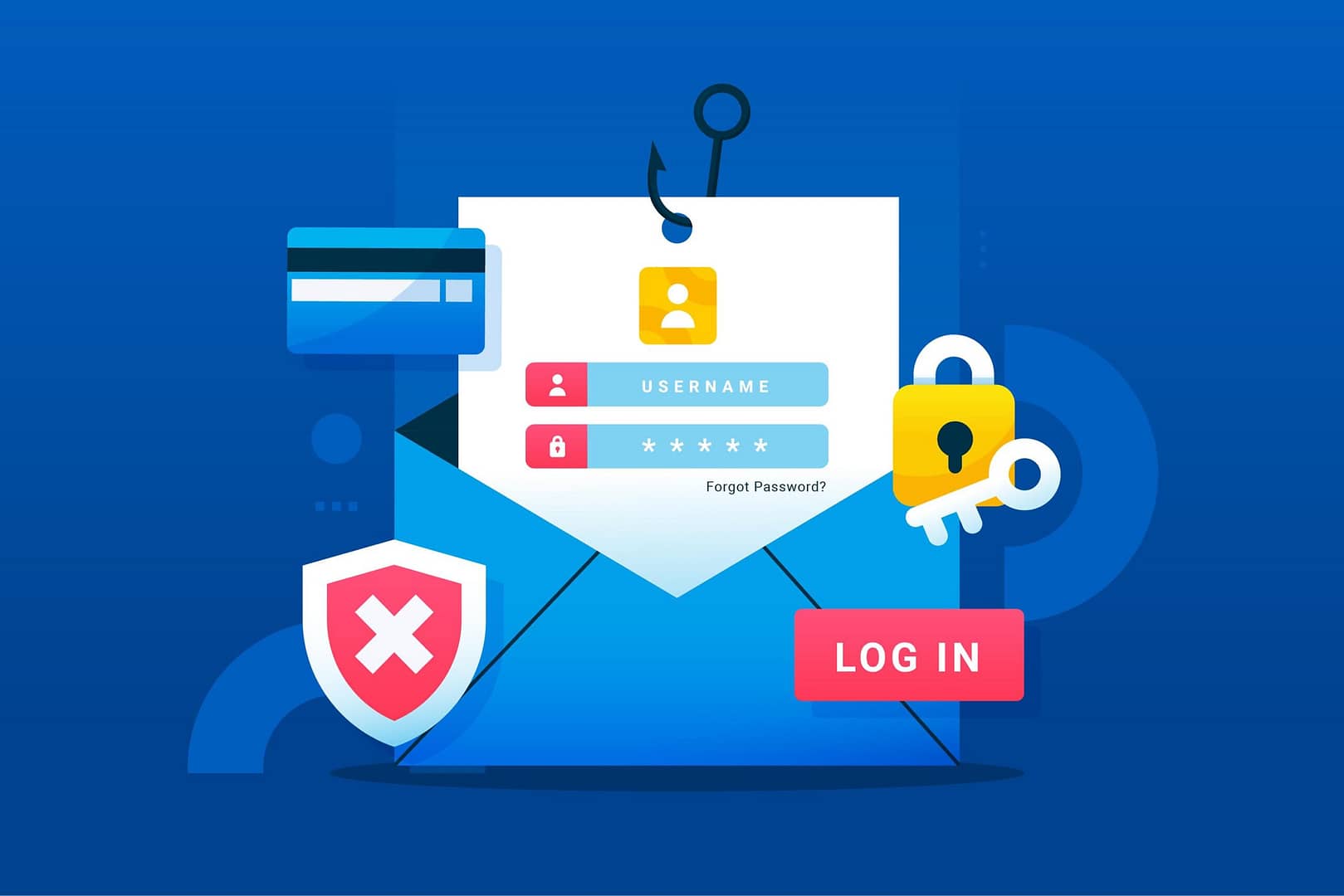 Illustration of email security with phishing and login elements, related to PCI compliance evidence.